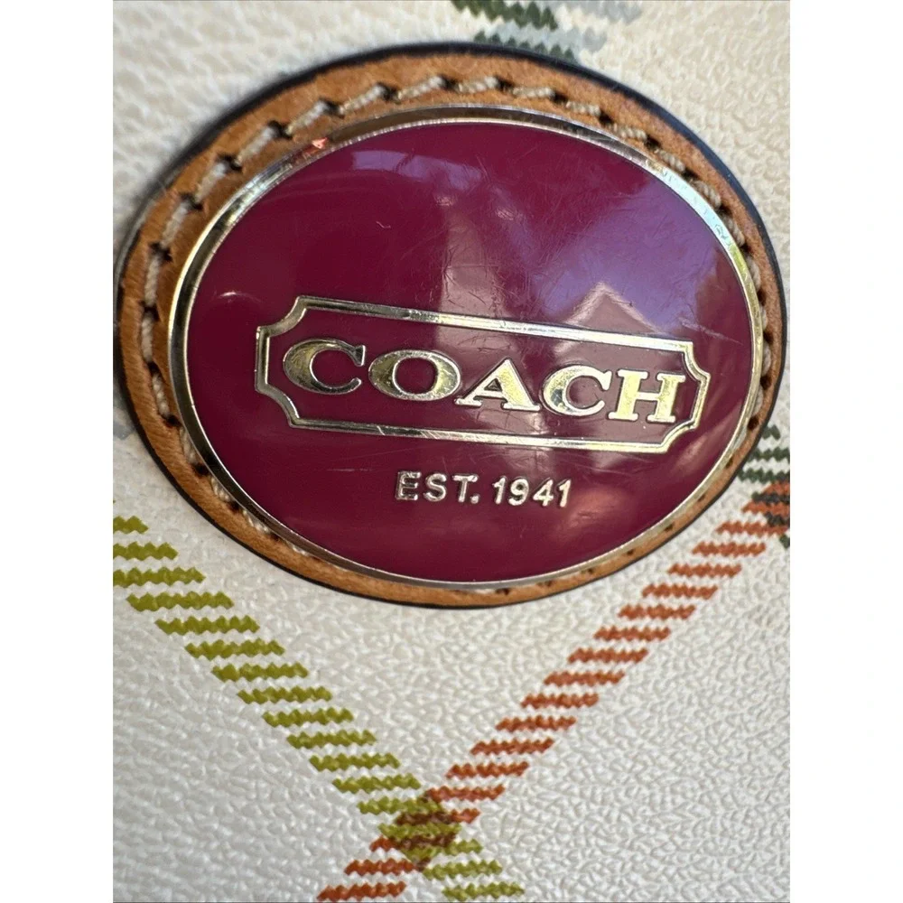 Coach Plaid Multicolor Signature Leather Tote w/Matching Wallet